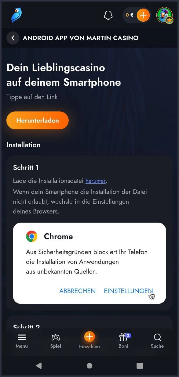 Vergleich der Browser- und App-Version von Martin Casino