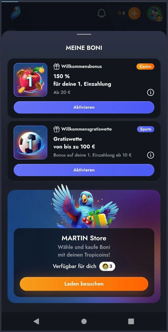 Exklusives Willkommenspaket für neue Martin Casino