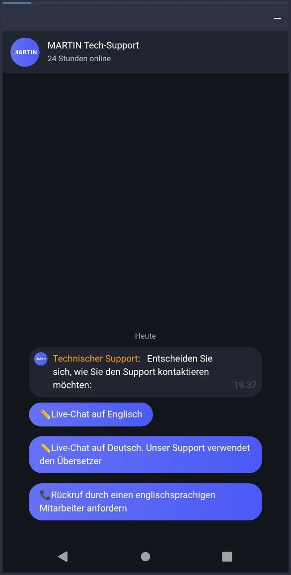 Kundenservice bei Martin Casinoüber Live-Chat kontaktieren