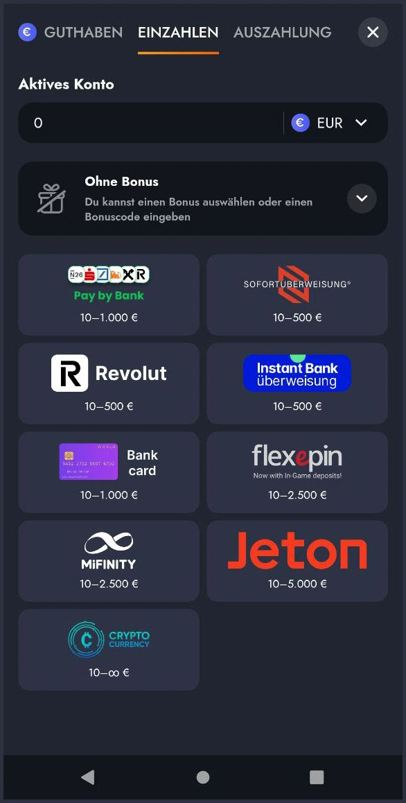 Zahlungsmethoden Übersicht bei Martin Casino